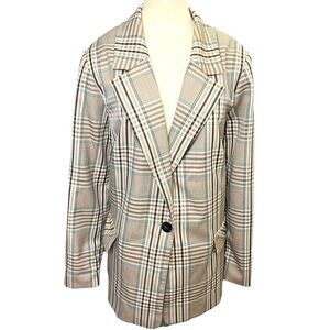 Addition Elle Plaid Tan Green Blazer Single Breasted Jacket Women Sz 20 Office